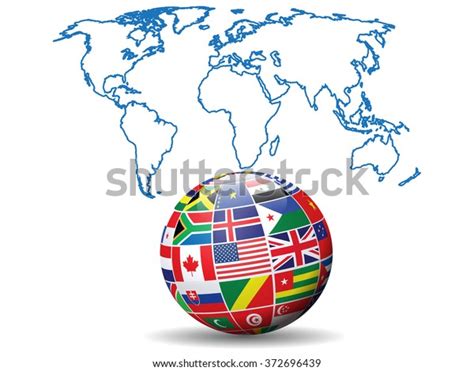 Flags Globe World Mapvector Stock Vector Royalty Free 372696439