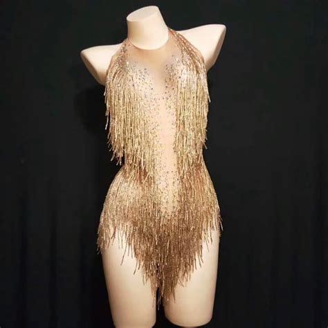 Body Con Flecos Y Diamantes De Imitaci N Brillantes Para Mujer Traje