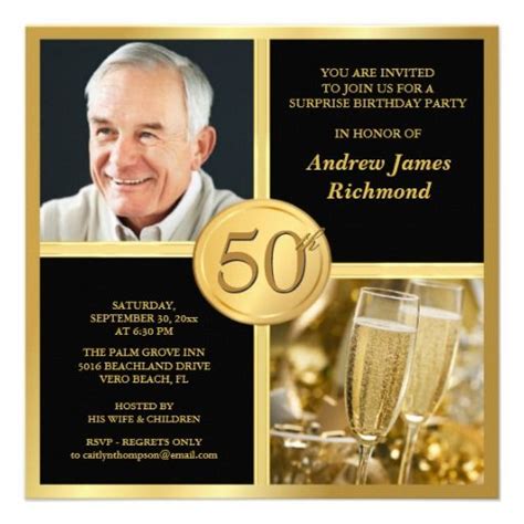 Elegant 50th Birthday Party Invitations With Photo In 2020 50th Birthday Party