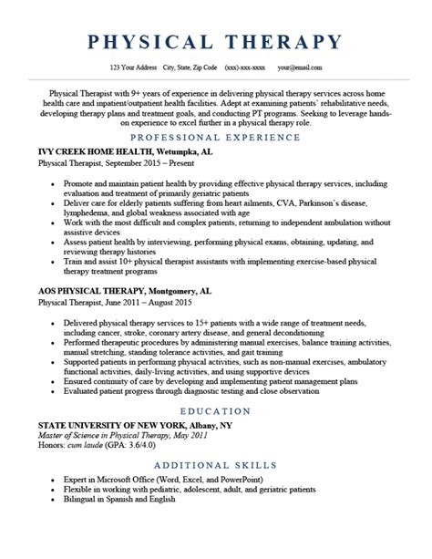 Physical Therapy Resume Example And Writing Tips