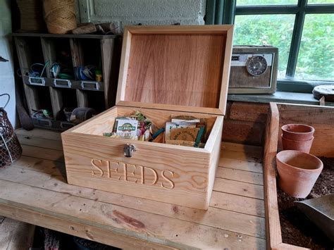 Large Wooden Seed Boxseed Organiser Natural Hand Carved Etsy