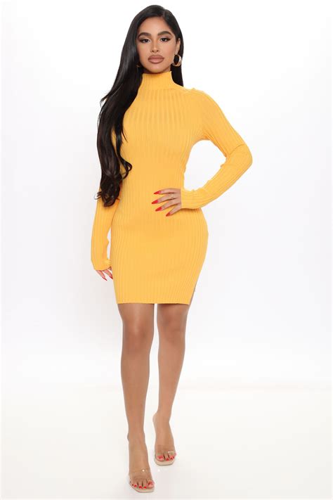 All Time High Sweater Mini Dress Mustard Fashion Nova