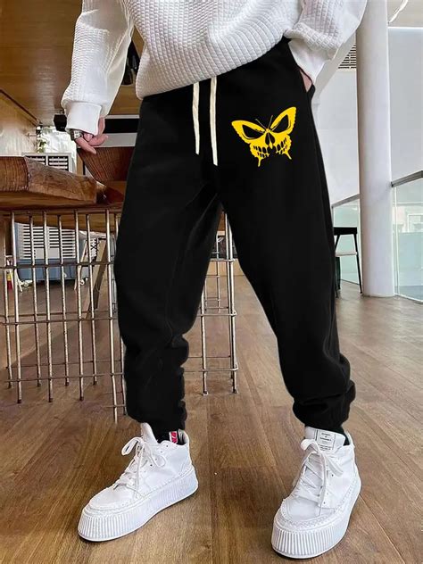 Butterfly Print Drawstring Sweatpants Loose Fit Pants Men S Temu Ireland