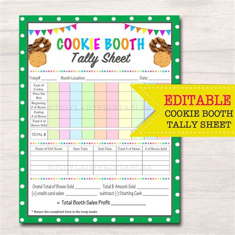 Editable Cookie Booth Tally Sheet Instant Download Troop