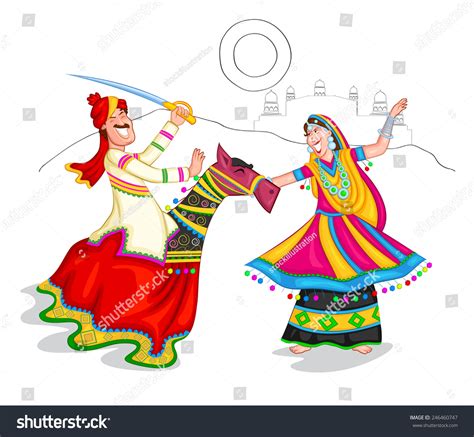 Dancing Rajasthani Couple Of India In Vector Shutterstock