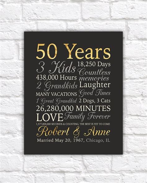 50th Anniversary Gift Gold Anniversary 50 Years Wedding