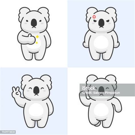 Set Vektor Karakter Koala Lucu Ilustrasi Stok Unduh Gambar Sekarang Emotikon Koala Alam