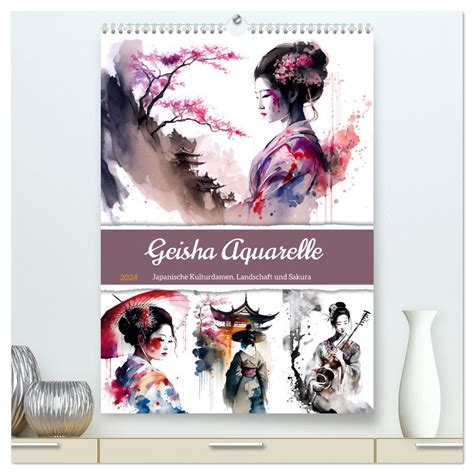 Geisha Aquarelle Japanische Kulturdamen Landschaft Und Sakura