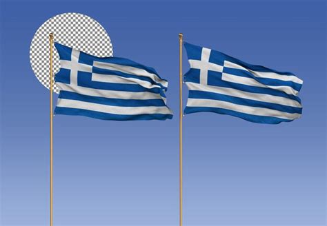 Premium Psd Greece Wavy Flags With Pole D Rendering