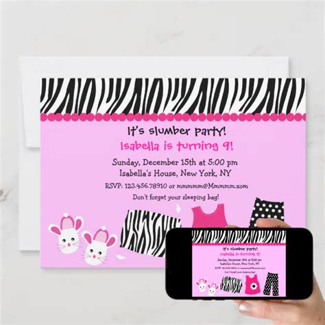 Sleepover Zebra Print Birthday Party Invitations Zazzle