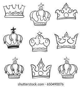 Collection Sketch Crown Doodle Set Stock Vector (Royalty Free) 650490076