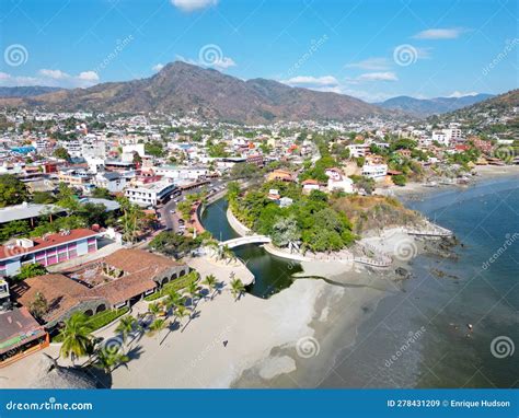 Zihuatanejo Beach With River Mouth Image Serene Confluence Of River