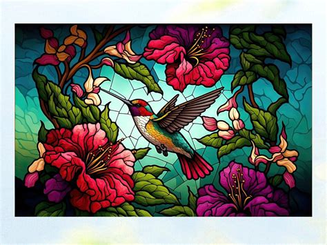 Faux Stained Glass Hummingbird Window Cling Beautiful Bird Thick