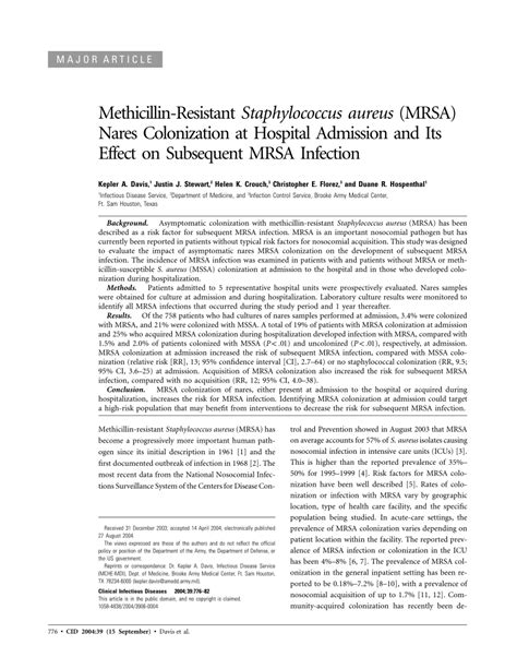 (PDF) Methicillin-Resistant Staphylococcus aureus (MRSA) Nares ...