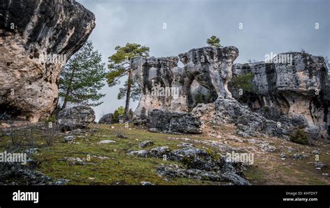 Karstic Unreal Formation With Holes In Cuenca Stock Photo Alamy