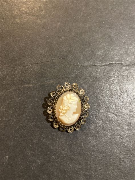 Antique Filigree Sterling Silver Cameo Pendant Pin Gem