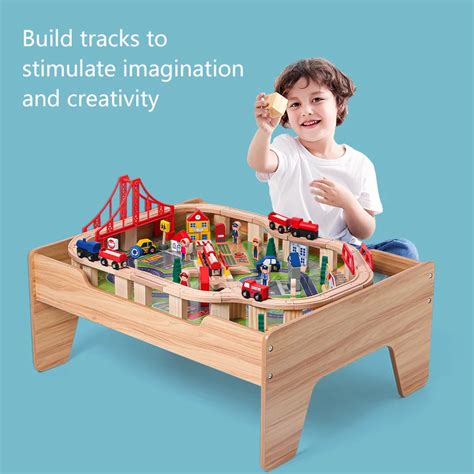 Onshine 100 Pieces Wooden Train Track Table With Drawers Luxury Large