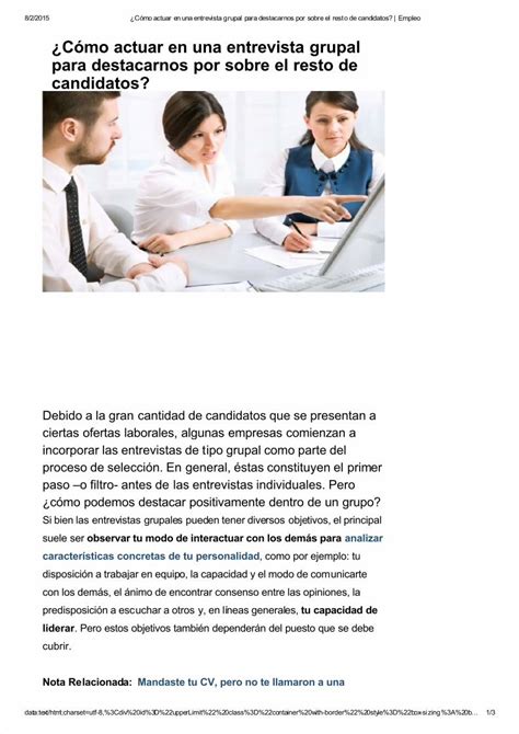 PDF Cómo Actuar en Una Entrevista Grupal Para Destacarnos Por Sobre