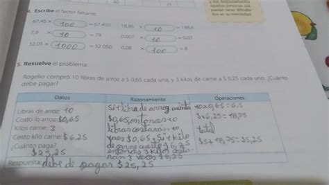 5 Resuelve el problema Rogelio compró 10 libras de arroz a 0 65 cada