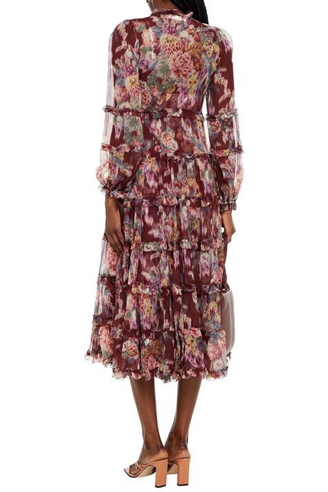 Zimmermann Wavelength Tiered Floral Print Silk Georgette Midi Dress