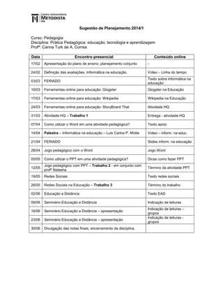 Sugest O De Planejamento Pedagogia Pdf