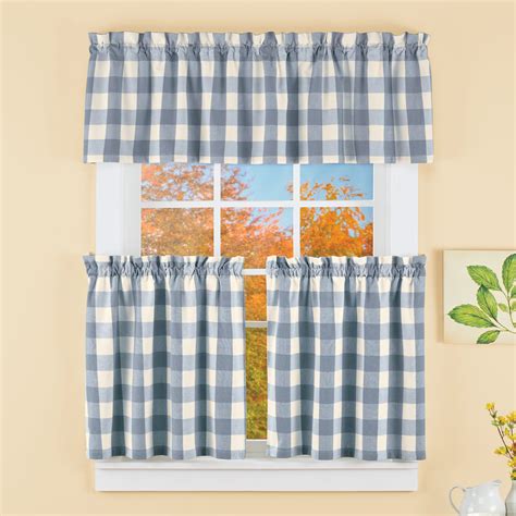 Outdoor Tailored Tier Cafe Curtain Panels Pair In Anderson Ocean Blue