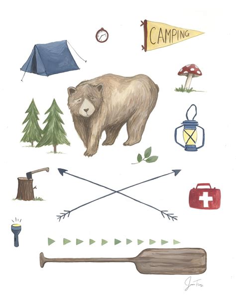 Camping Watercolor Bear Woodland Artwork Watercolor Etsy