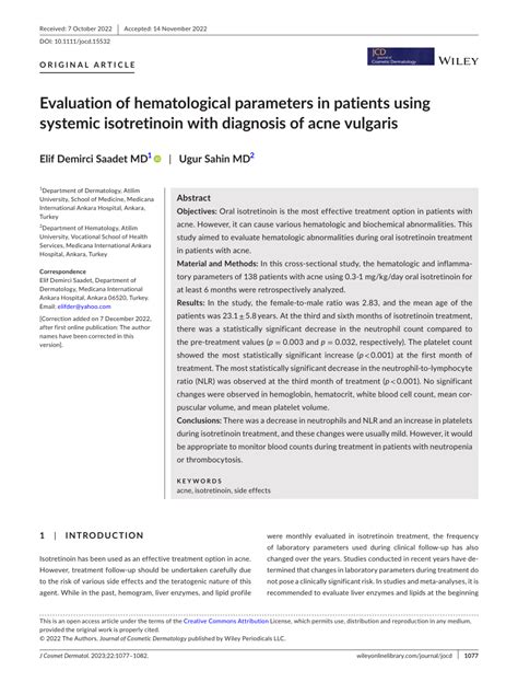 Pdf Evaluation Of Hematological Parameters In Patients Using Systemic