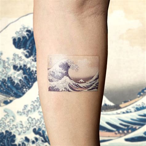 Hokusai S The Great Wave Off Kanagawa Temporary Tattoo Set Of Etsy