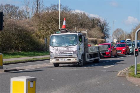 Flatbed Truck with Traffic Cone Horn Editorial Photo - Image of driving ...