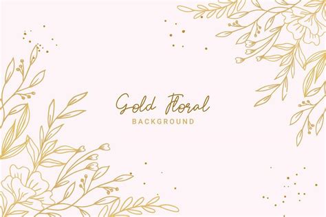 Elegant Golden Floral Background With Hand Drawn Flowers And Leaves