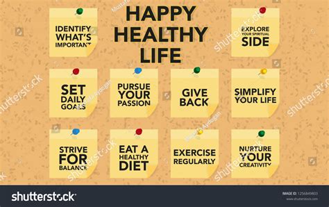 Healthy Happy Life Notes On Pin Stock Vector (Royalty Free) 1256849803 ...