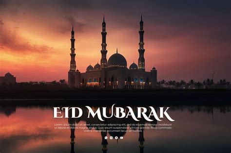 Un Cartel De Eid Mubarak Con Una Mezquita Al Fondo Archivo PSD Premium