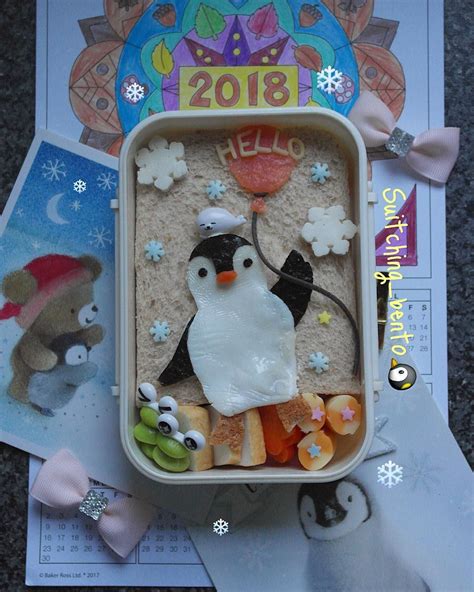 Happy New Year Hello 2018greeting From Penguin Sandwich Bento By