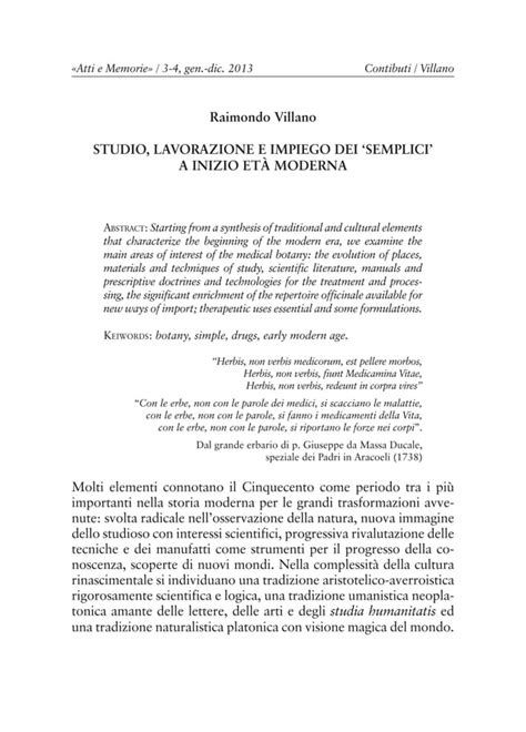 R Villano Studio Lavorazione E Impiego Dei Semplic I A Inizio Et