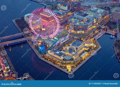 Aerial View Of Of Minato Mirai 21 District In Yokohama At Night