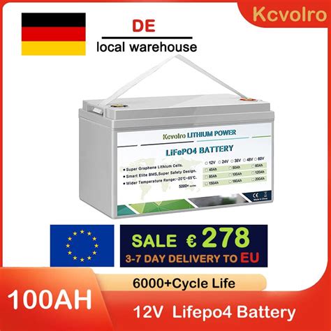 Kcvolro batería LifePo4 de 12v 100Ah ciclos profundos hasta 5000 BMS