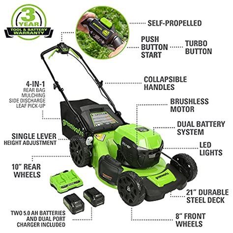 Greenworks 48v 21″ Brushless Cordless Self Propelled Lawn Mower 2 5 0ah Usb Batteries Usb