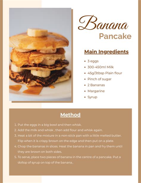 Banana Pancake Recipe Card Recipe Card Template