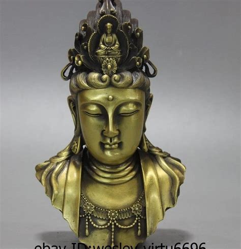 China Buddhism Pure Brass Copper Kwan Yin Guanyin Head Bodhisattva