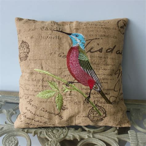 Vezo Home Embroidered Bird Burlap Sofa Cushions Cover Chair Throw Pillows Cover Seat Pillow Case