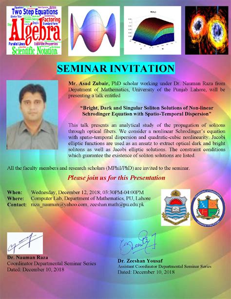 Seminar Invitation Bright Dark And Singular Soliton Solutions Of Non