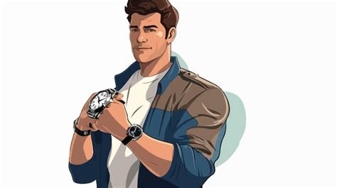 Professional Cartoon of Man Standing and Checking Watch on Hand | Premium AI-generated vector