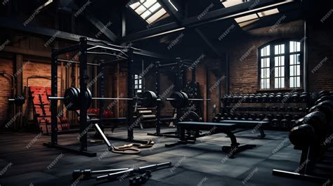 Premium Photo | Dark gym interior with black dumbbells