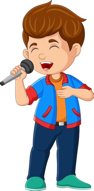 Niño lindo cantando con el micrófono | Vector Premium