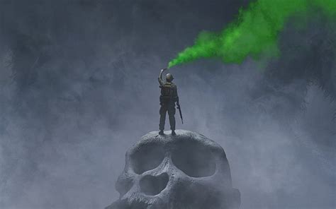 Green Fog Weapons Smoke Skull Fantasy Soldiers Poster Huge