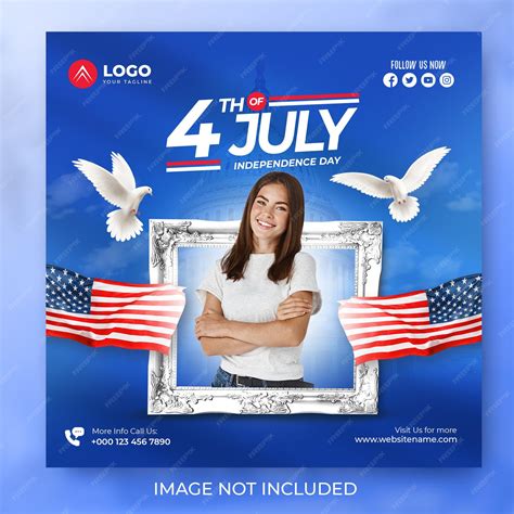 Premium PSD | 4th of july social media post or instagram flyer template