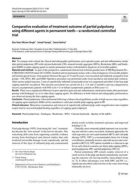 Comparative Evaluation Of Treatment Outcome Of Partial Pulpotomy Using