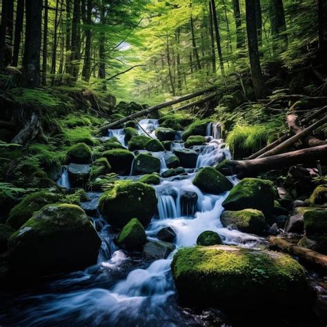 Premium Photo A Stream Running Through A Lush Green Forest