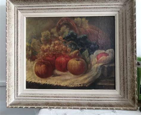 Ancien Tableau Huile Sur Toile Nature Morte Corbeille De Fruits H